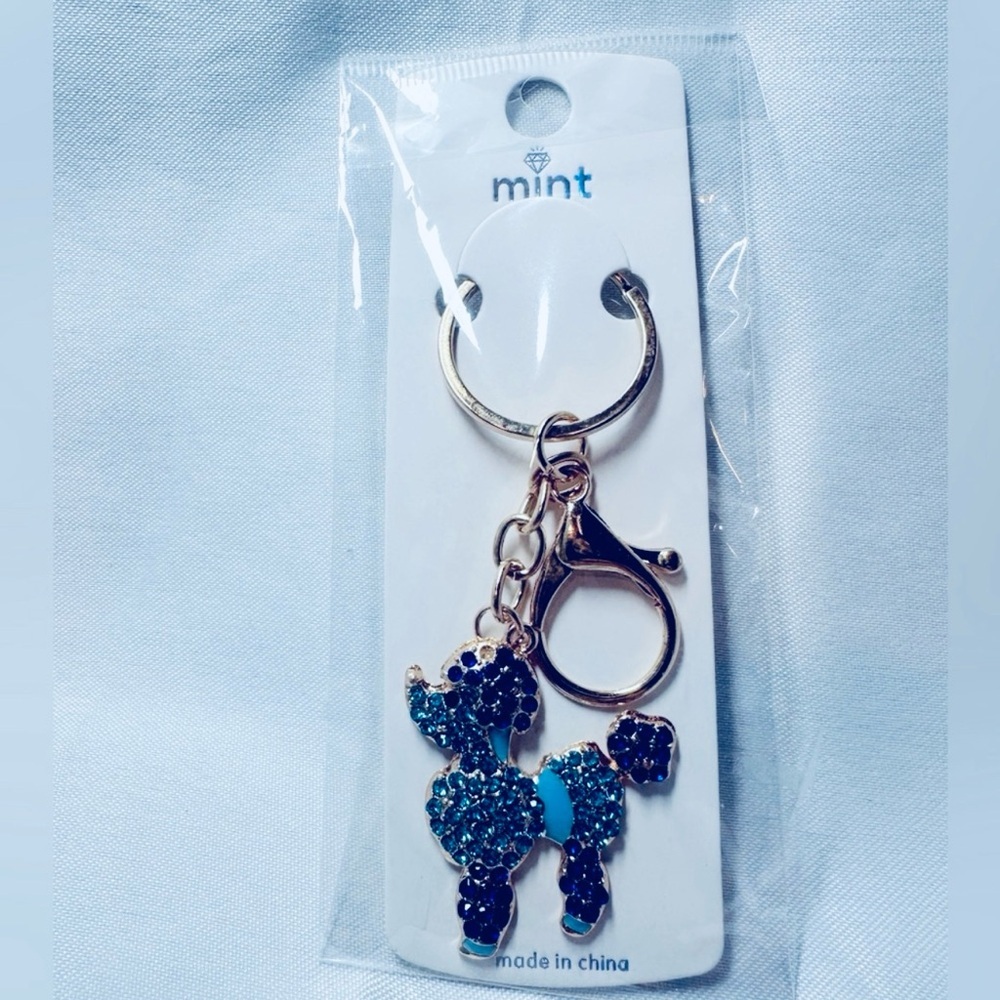 Blue Rhinestone Poodle Keychain, Nip - image 3